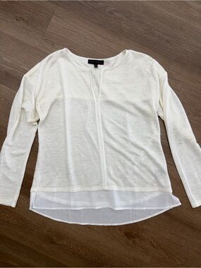 Sanctuary White Layered-Hem Long Sleeve Knit Top Sz L